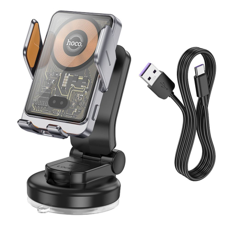 Suport auto cu incarcare wireless Hoco 15 W pentru parbriz / bord HW8 negru [1]