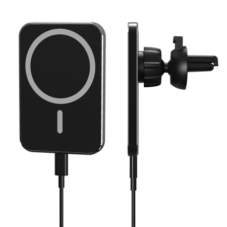 INCARCATOARE WIRELESS - Suport Auto din aluminiu cu MagSafe si Incarcare Wireless, Negru