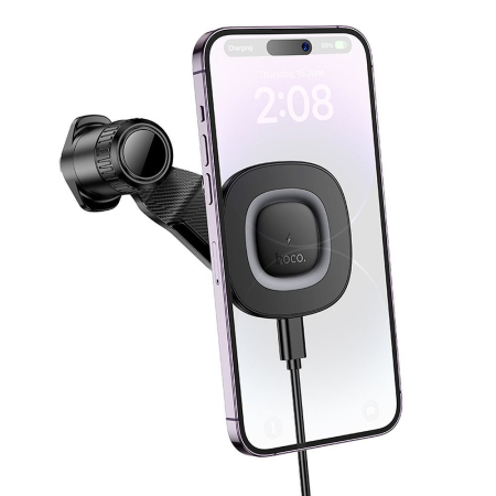 Suport telefon auto magnetic cu incarcare wireless Hoco 15W pentru bord HW30, negru [7]