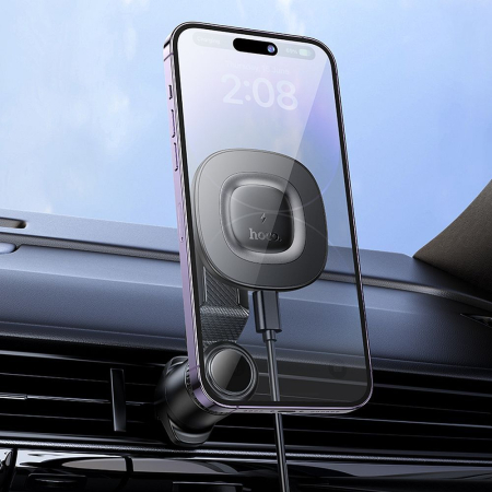 Suport telefon auto magnetic cu incarcare wireless Hoco 15W pentru bord HW30, negru [1]