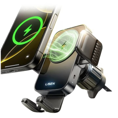 INCARCATOARE AUTO - Suport Telefon Lisen 15W Wireless Charger, 360° Adjustment, Black