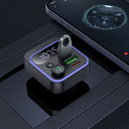 Transmițător auto HOCO FM Bluetooth 2 x USB A + Tip C PD QC3.0 20W E85 negru [2]