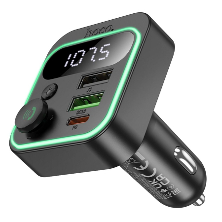ACCESORII - Transmițător auto HOCO FM Bluetooth 2 x USB A + Tip C PD QC3.0 20W E85 negru