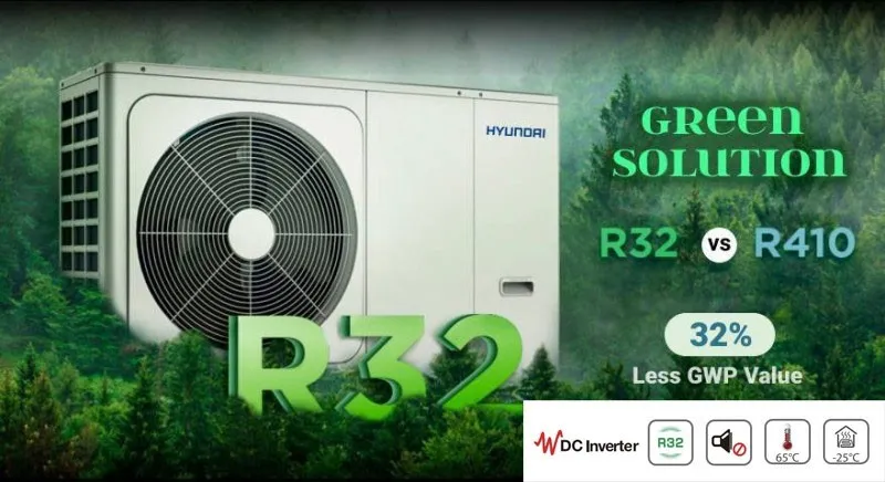 Pompa de caldura aer-apa pentru incalzire si racire Hyundai 22 kW, monobloc, trifazata, cu booster electric 3 kW, agent frigorific R32, clasa energetica A+++ [2]