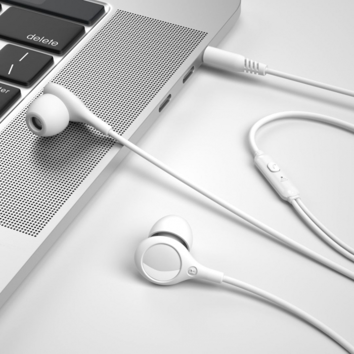 Căști audio cu fir și microfon, mufă jack 3,5mm cu noise cancelling - XO EP46 - Alb [2]