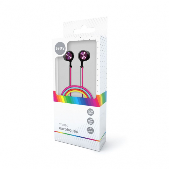 Casti audio cu fir si microfon, mufă jack 3,5mm - Setty SPD-J-313 - Curcubeu [3]