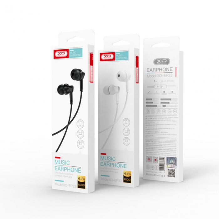 Căști audio cu fir și microfon, mufă jack 3,5mm - XO EP33 - Negru [3]