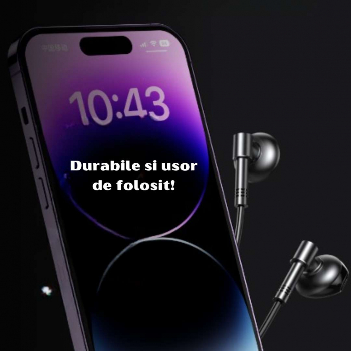 Casti Audio cu Fir și Microfon pentru iPhone - Negru [3]
