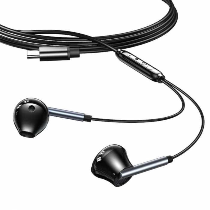 Casti audio cu fir si microfon, mufa Type-C - XO EP66 - Negru [3]
