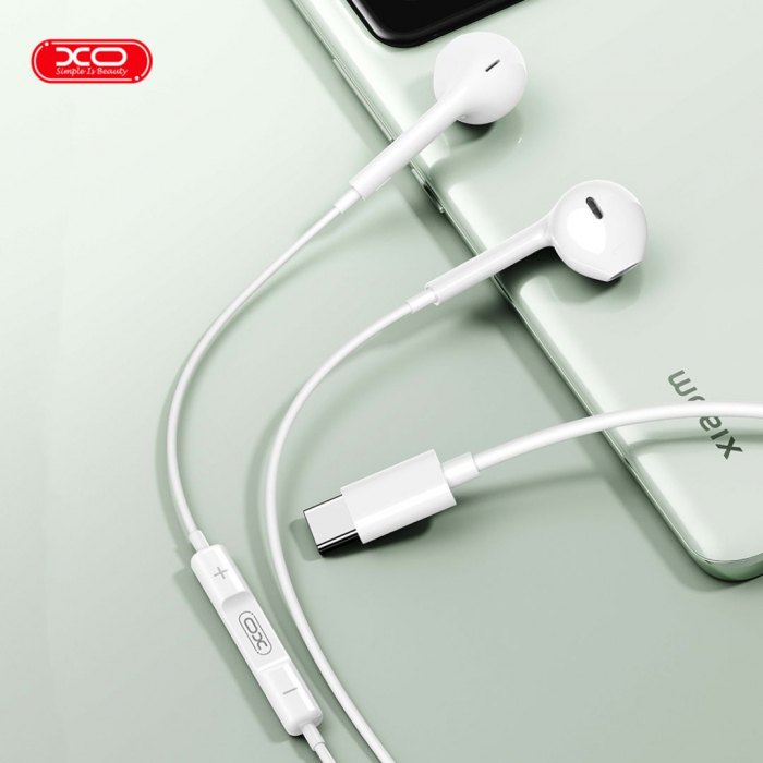 Căști audio cu fir și microfon, mufă Type-C - XO EP72 - Alb [2]