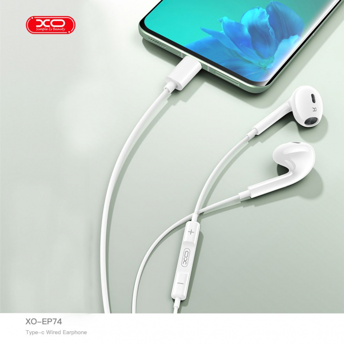Casti audio cu fir si microfon, mufa Type-C - XO EP74 [4]