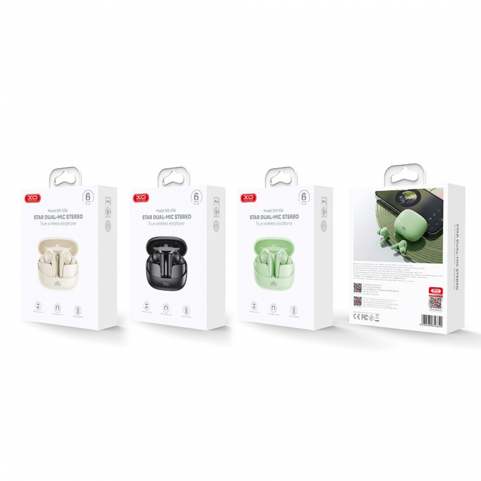 Căști wireless, Bluetooth 5.3, XO X34 TWS, Autonomie 6 ore - Verde [3]