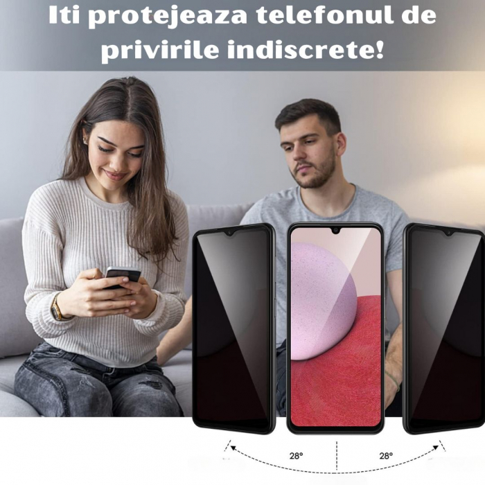 Set 2 Folii de Sticla Privacy pentru Samsung Galaxy A14 4G / A14 5G - Full Glue - Kit Montare Inclus [2]