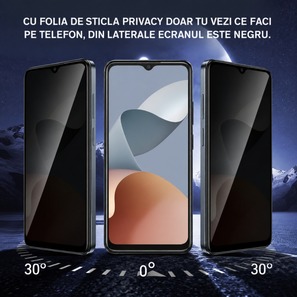 Folie Sticlă Privacy Securizată pentru ZTE Blade A34 - Full Glue, Kit Montare Inclus [3]