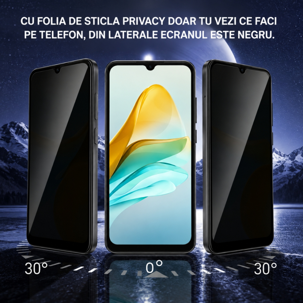 Folie Sticlă Privacy Securizată pentru ZTE Blade A53 Pro - Full Glue, Kit Montare Inclus [3]