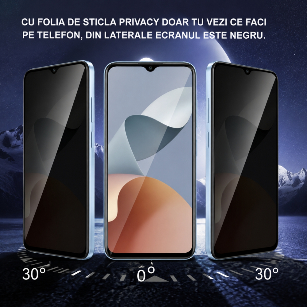 Folie Sticlă Privacy Securizată pentru ZTE Blade A73 - Full Glue, Kit Montare Inclus [3]