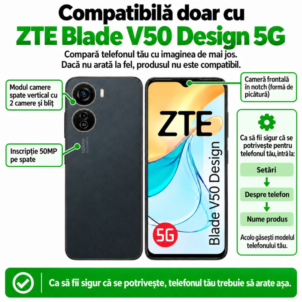 Folie Sticlă Privacy Securizată pentru ZTE Blade V50 Design 5G - Full Glue, Kit Montare Inclus [2]