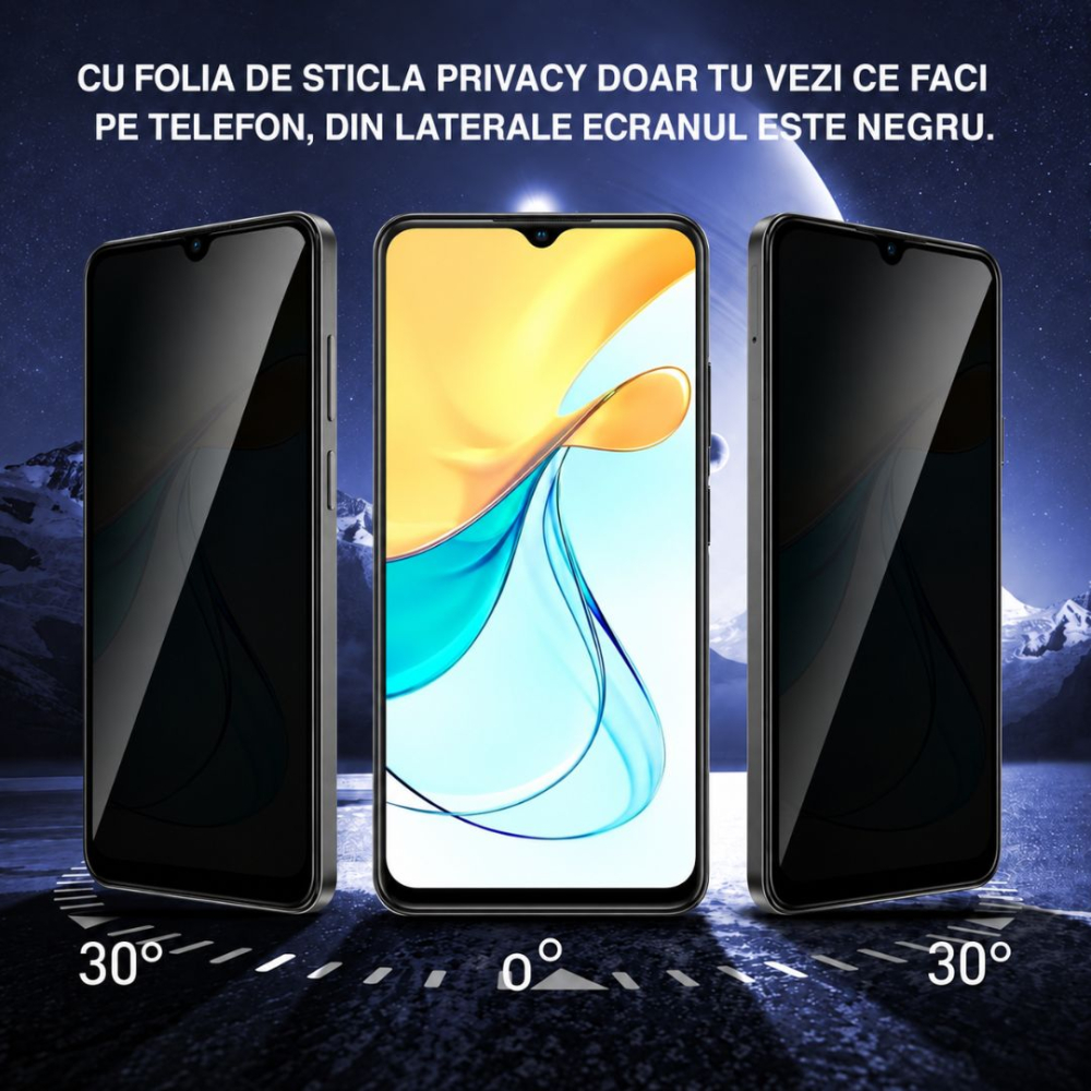 Folie Sticlă Privacy Securizată pentru ZTE Blade V50 Design - Full Glue, Kit Montare Inclus [3]