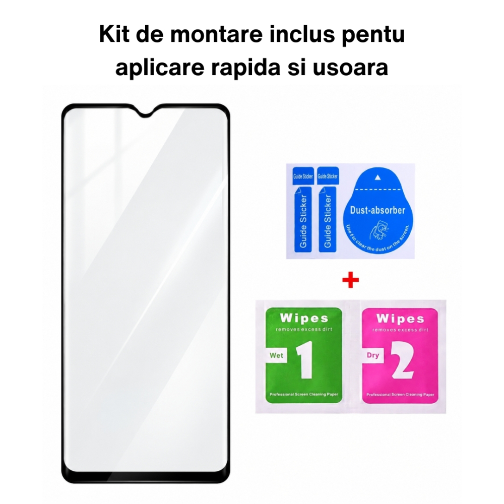 Folie Sticlă Securizată Compatibilă ZTE Blade A55 - Full Glue, Kit Montare Inclus [3]