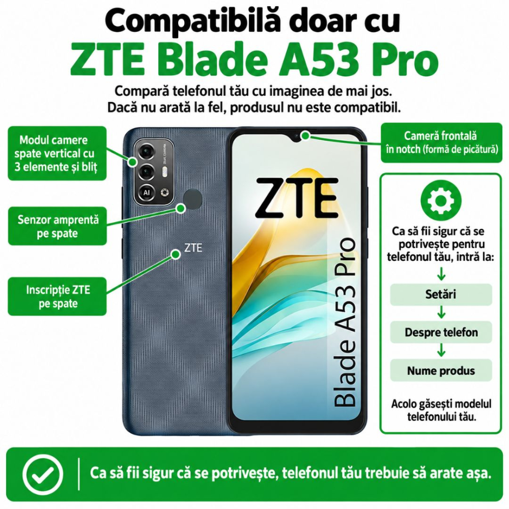 Folie Sticlă Securizată pentru ZTE Blade A53 Pro - Full Glue, Kit Montare Inclus [2]