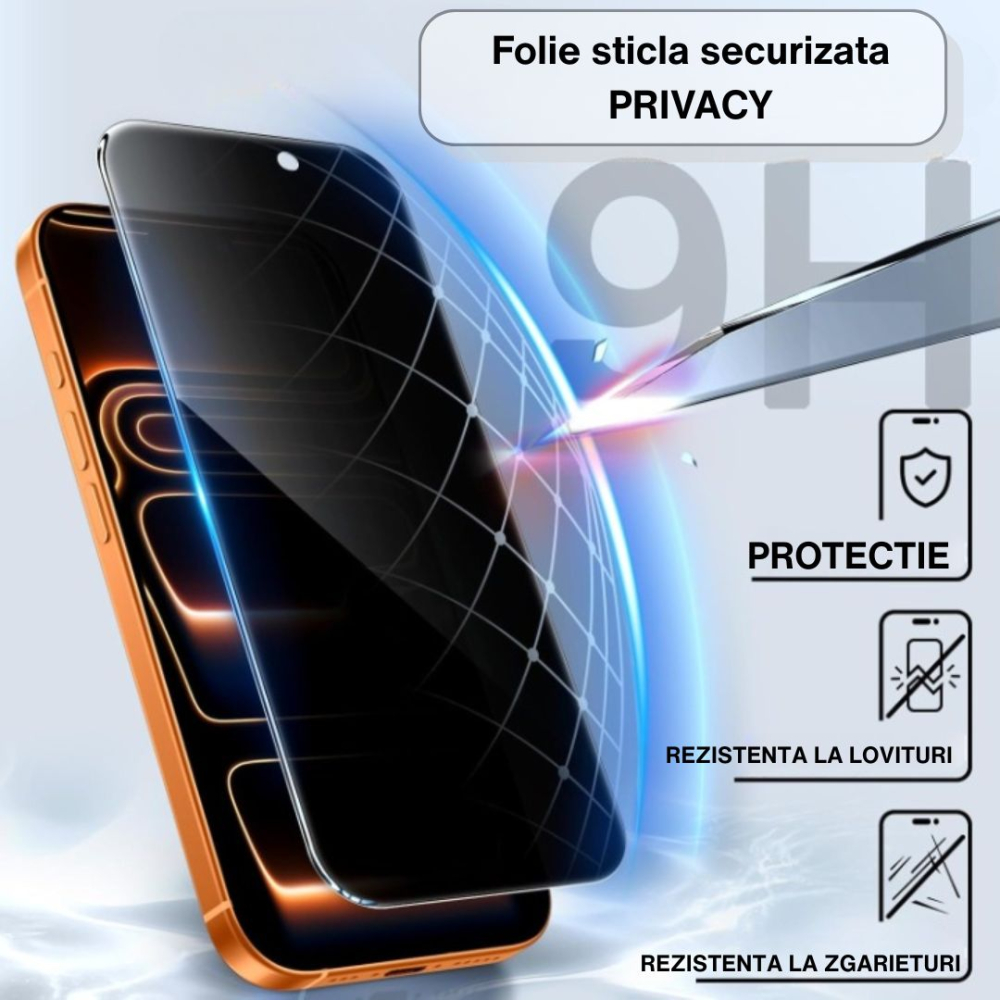 Folie sticla securizata privacy pentru Iphone 17 Pro Max cu Kit Montare Inclus pentru Aplicare Rapida si Usoara [2]
