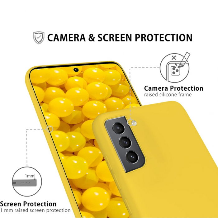 Husa compatibila Samsung Galaxy S21 din sIlicon catifelat cu interior din microfibra - Galben [2]