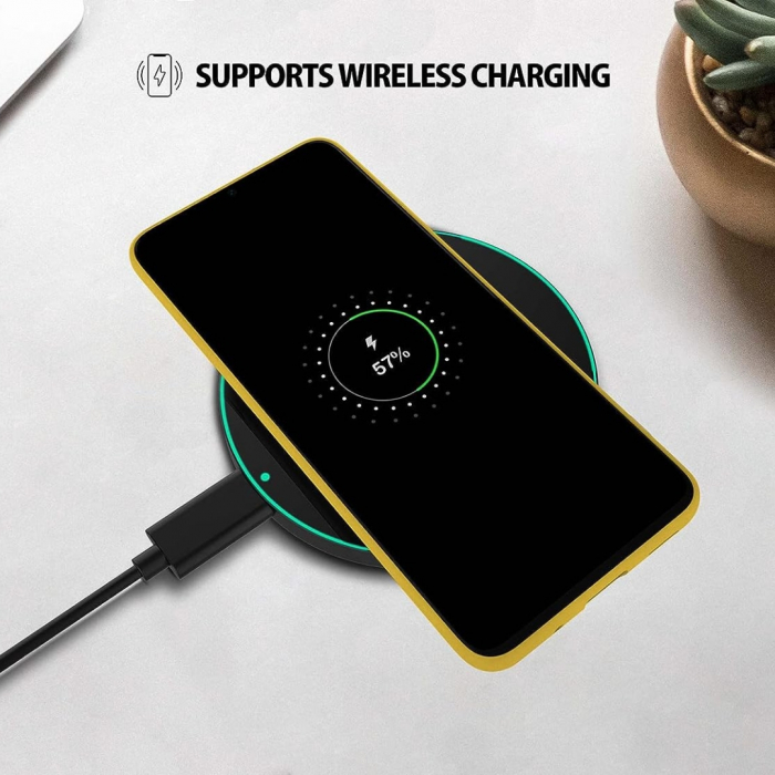 Husa compatibila Samsung Galaxy S21 din sIlicon catifelat cu interior din microfibra - Galben [4]