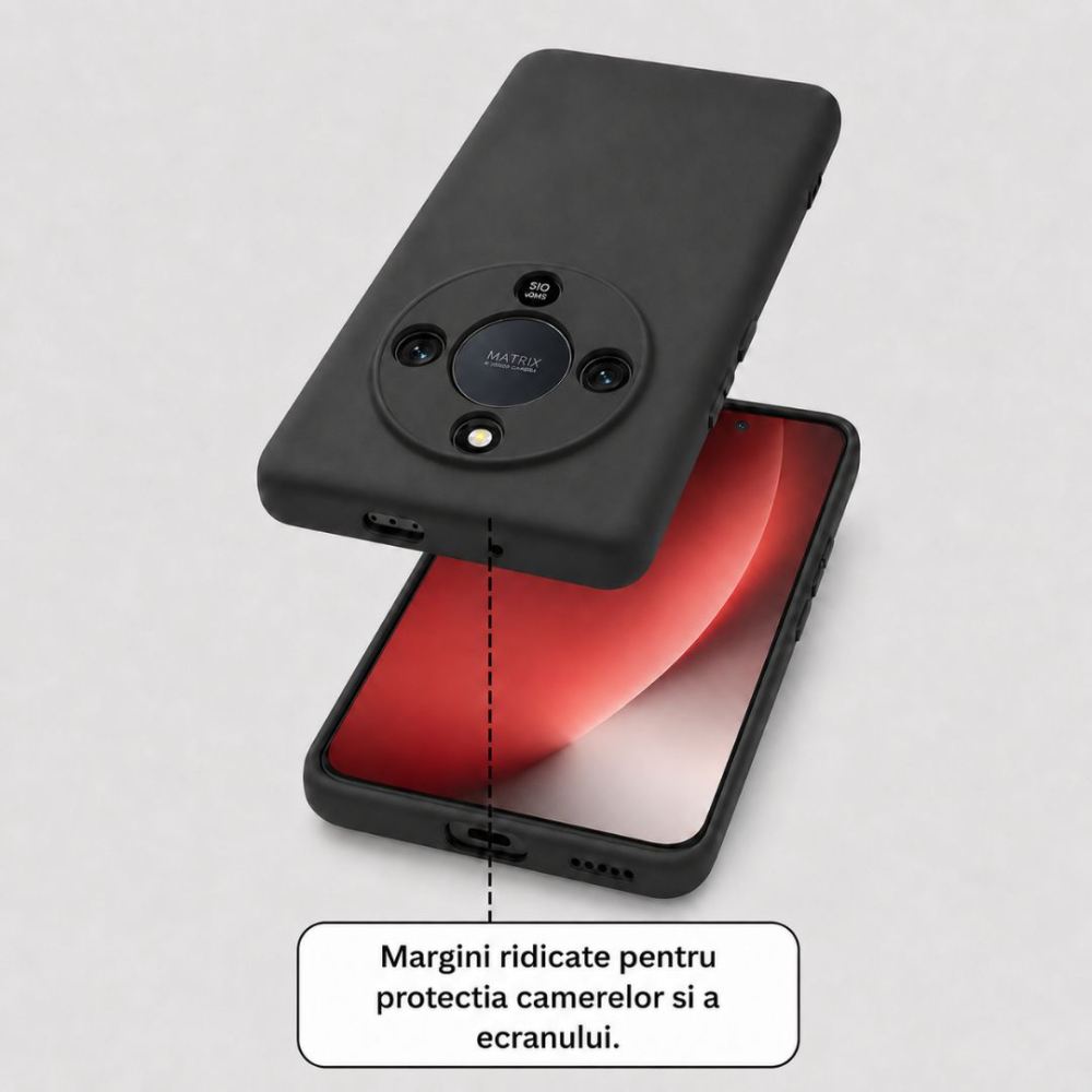 Husa pentru Honor Magic8 Lite din sIlicon catifelat cu interior din microfibra si protectie la camere - Negru [4]