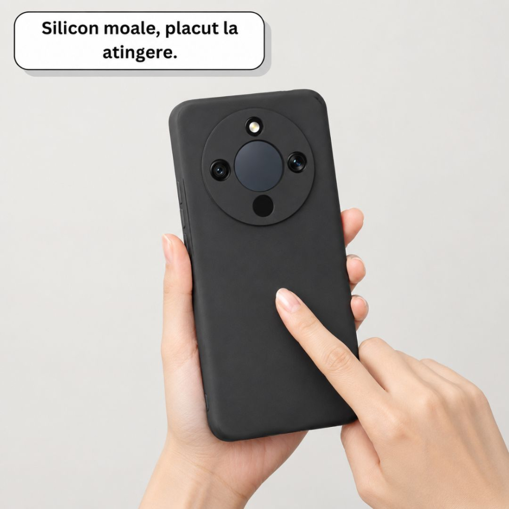 Husa pentru Honor Magic8 Lite din sIlicon catifelat cu interior din microfibra si protectie la camere - Negru [5]