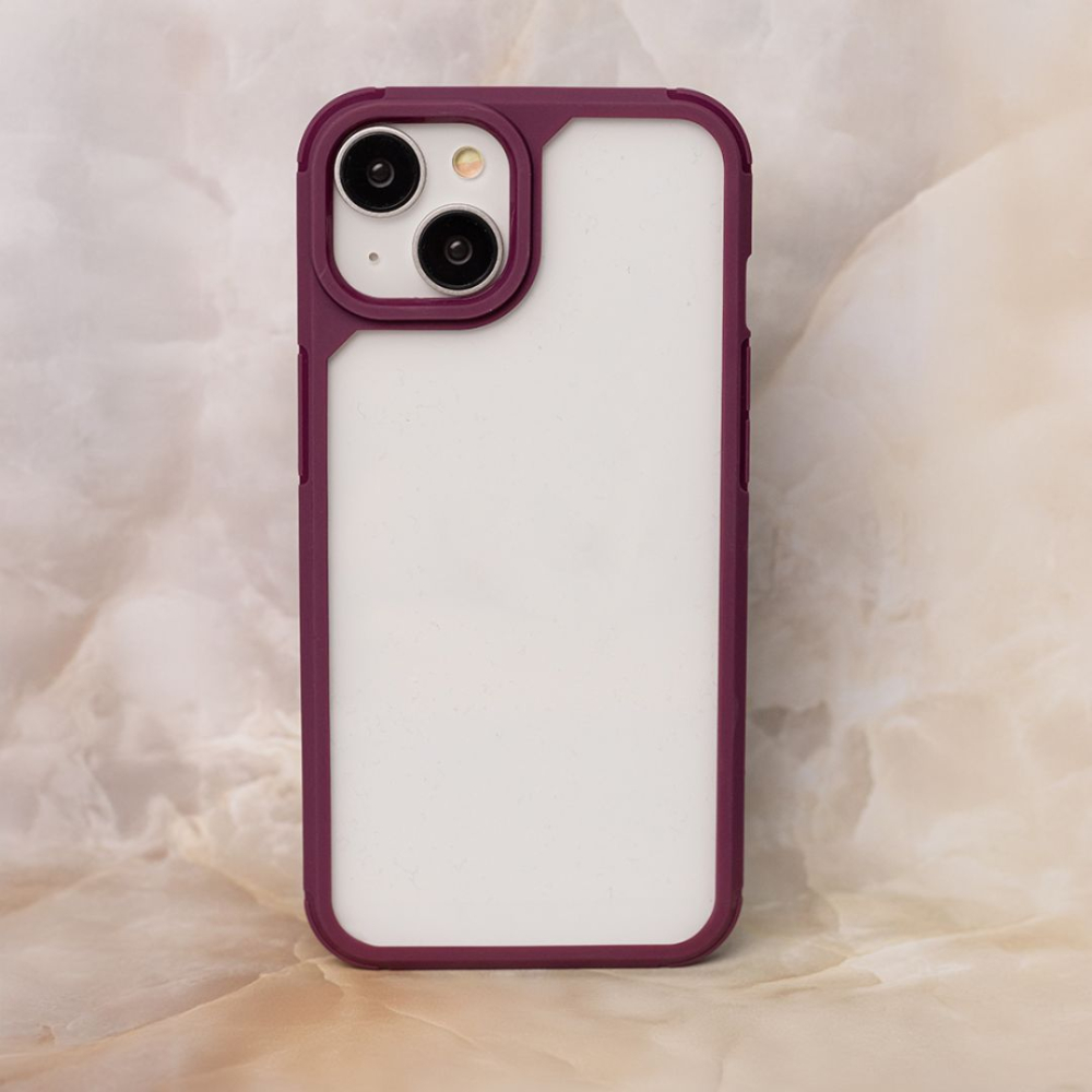 Husa pentru iPhone 13 Color Shock pentru spate, transparenta cu margini visinii [2]