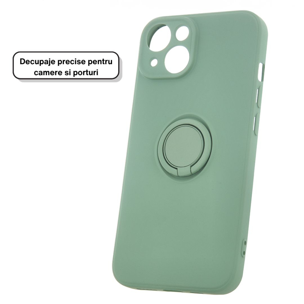 Husa pentru Iphone 13 din silicon, cu inel de prindere, protectie la camere si interior cu microfibra - Verde [2]
