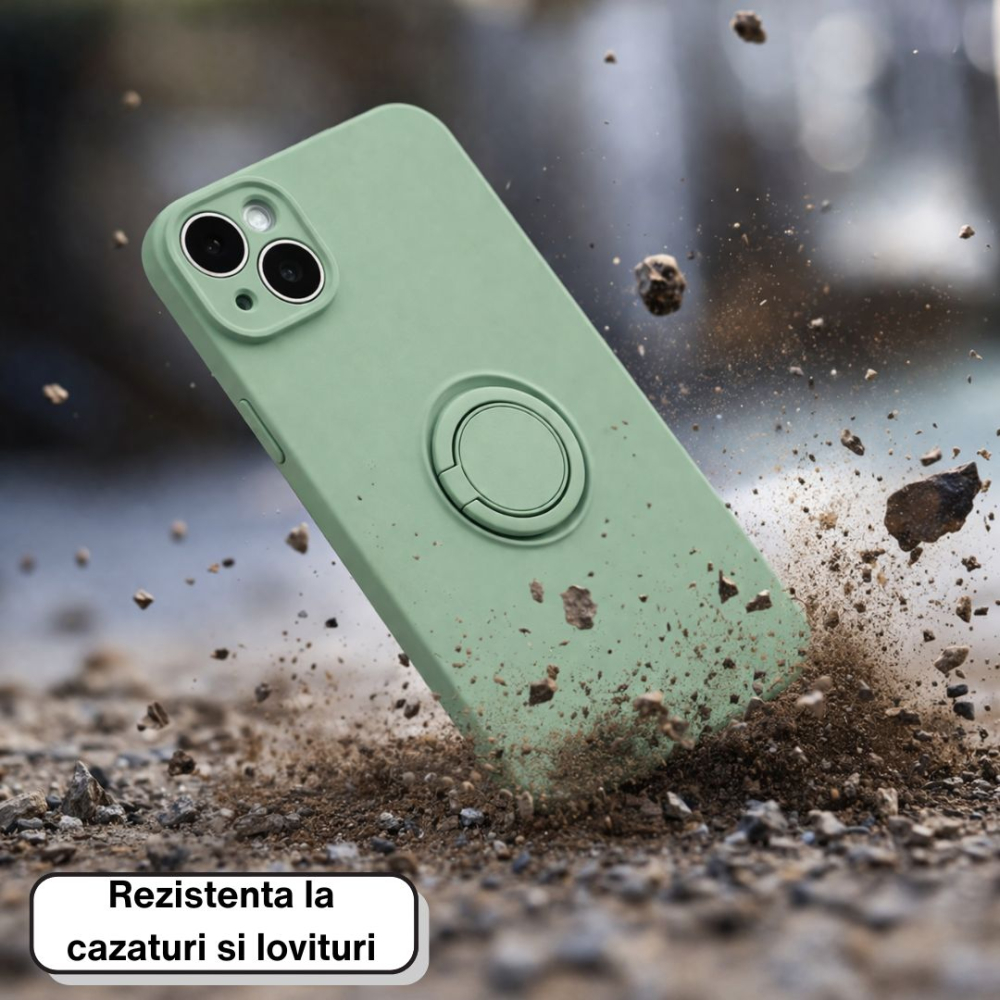 Husa pentru Iphone 13 din silicon, cu inel de prindere, protectie la camere si interior cu microfibra - Verde [3]