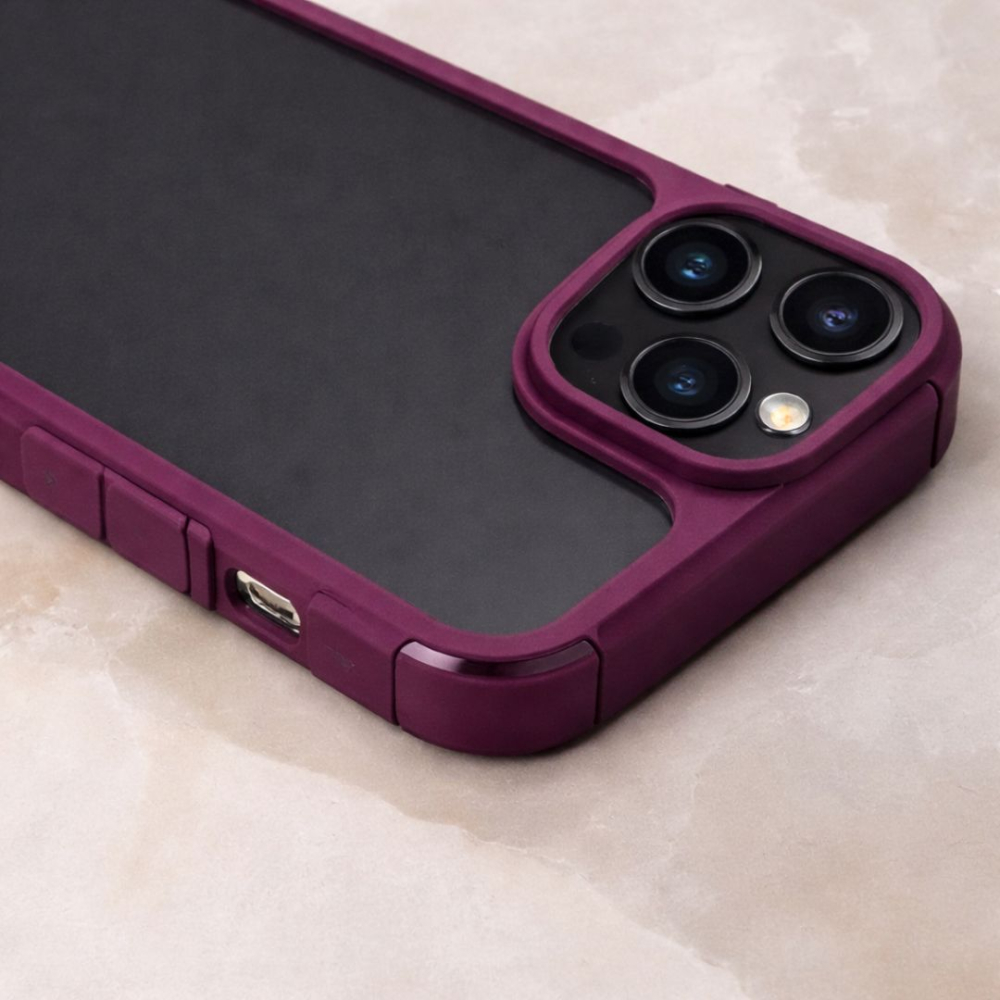 Husa pentru iPhone 14 Pro Max Color Shock pentru spate, transparenta cu margini visinii [3]