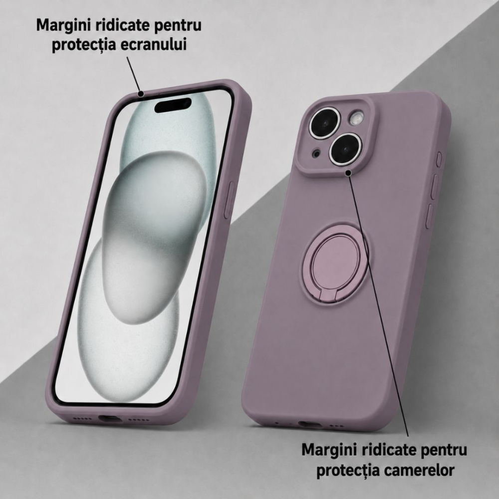 Husa pentru Iphone 15 din silicon, cu inel de prindere, protectie la camere si interior cu microfibra [2]