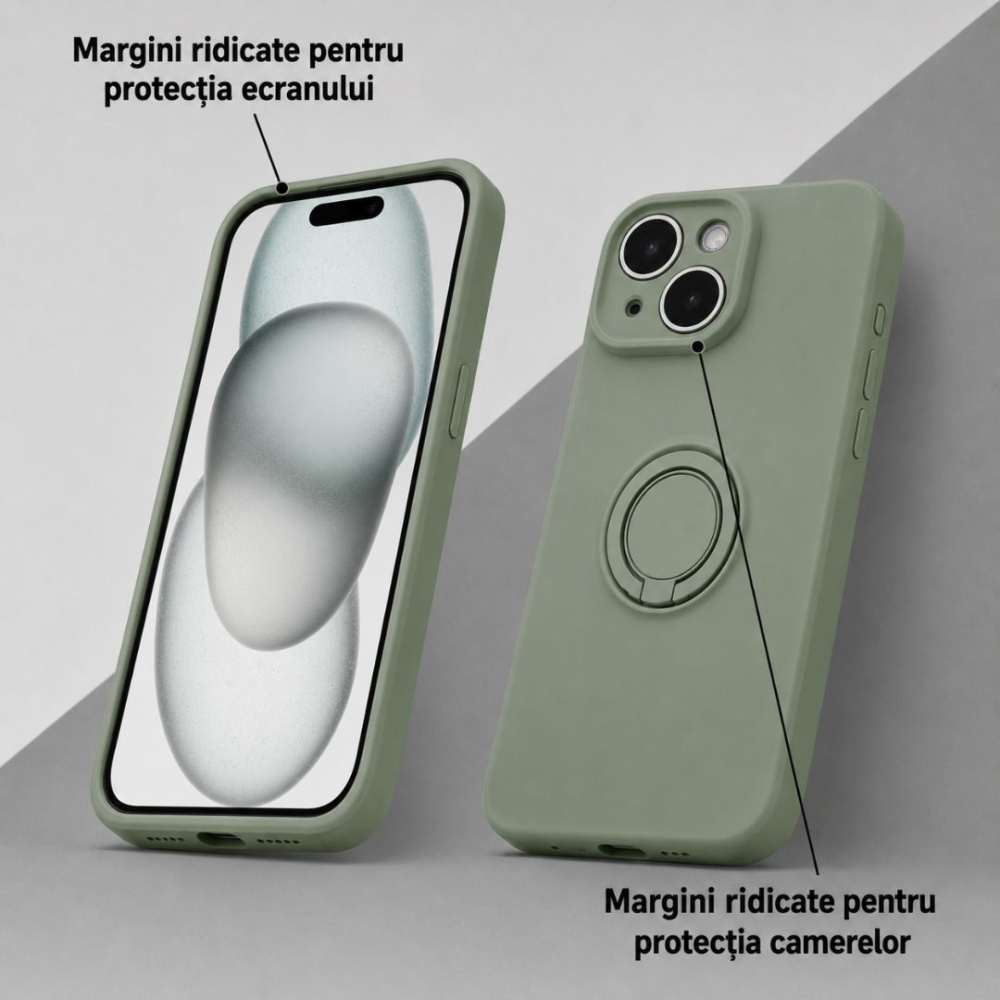 Husa pentru Iphone 15 din silicon, cu inel de prindere, protectie la camere si interior cu microfibra [2]