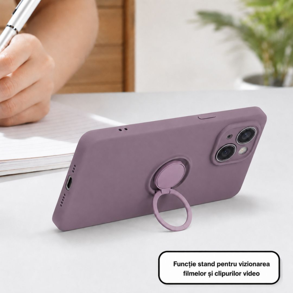 Husa pentru Iphone 15 din silicon, cu inel de prindere, protectie la camere si interior cu microfibra [3]