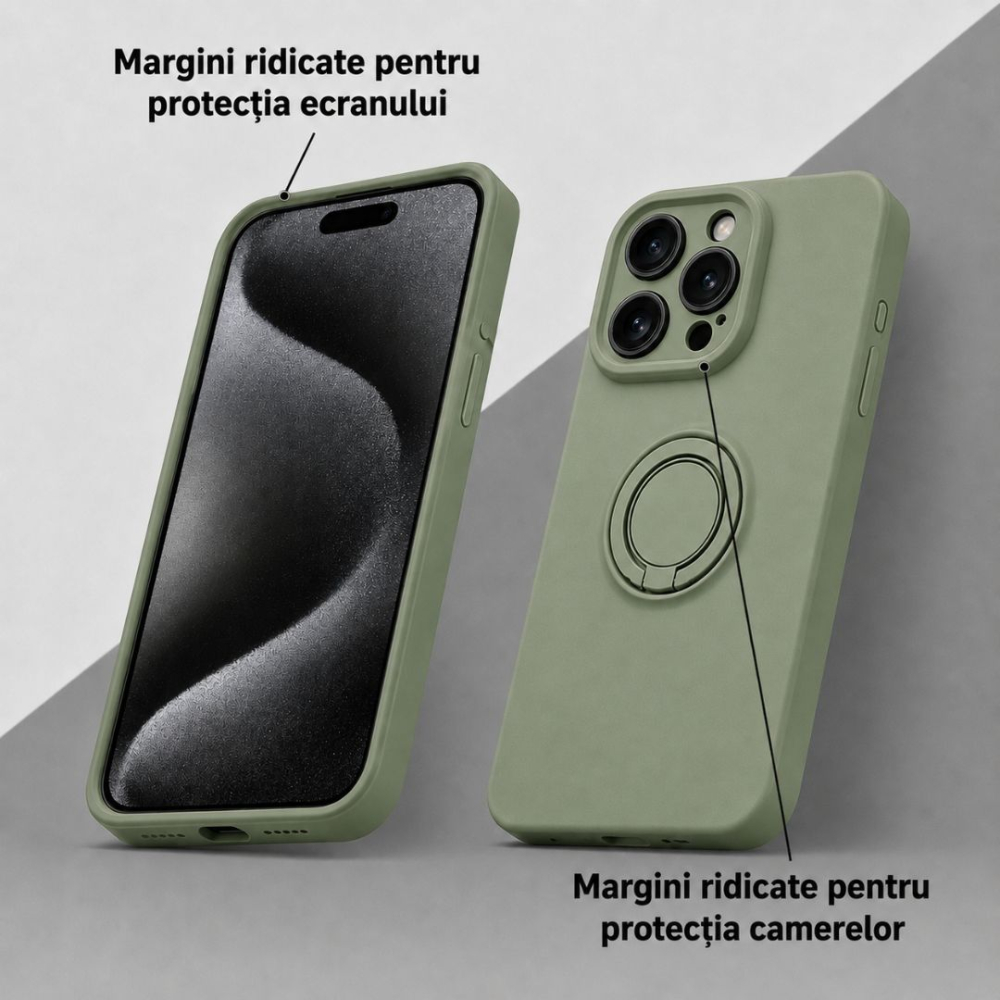 Husa pentru Iphone 15 Pro din silicon, cu inel de prindere, protectie la camere si interior cu microfibra [3]