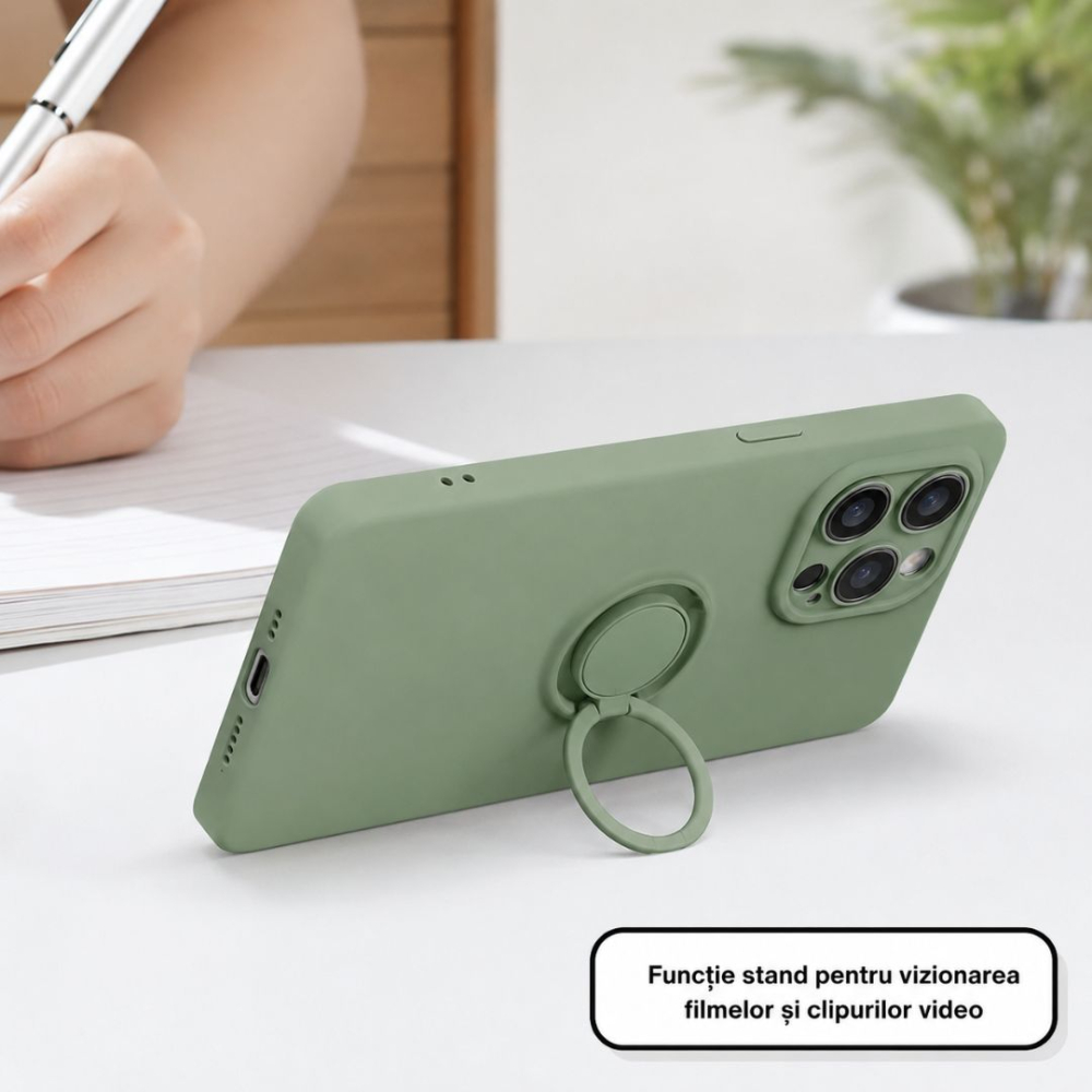 Husa pentru Iphone 15 Pro din silicon, cu inel de prindere, protectie la camere si interior cu microfibra [2]