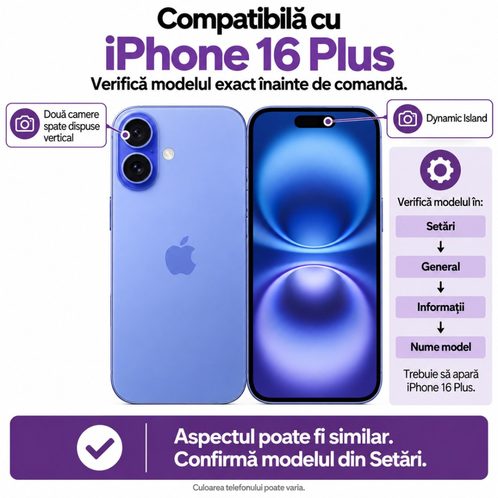 Husa pentru Iphone 16 Plus din silicon, cu inel de prindere, protectie la camere si interior cu microfibra - Mov [2]