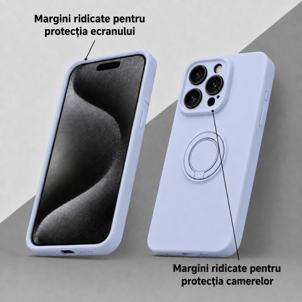 Husa pentru Iphone 16 Pro Max din silicon, cu inel de prindere, protectie la camere si interior cu microfibra - Mov [3]