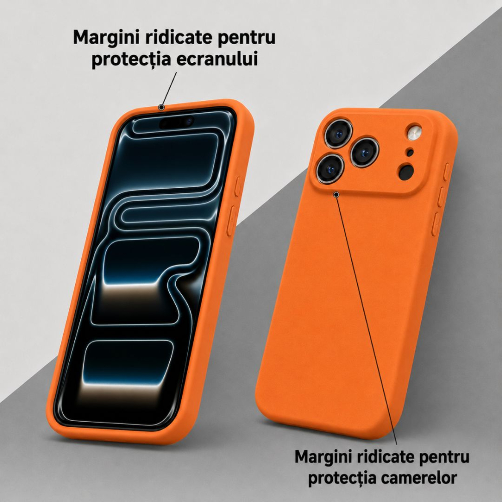 Husa pentru Iphone 17 Pro din silicon catifelat cu interior din microfibra si protectie la camere - Portocaliu [4]