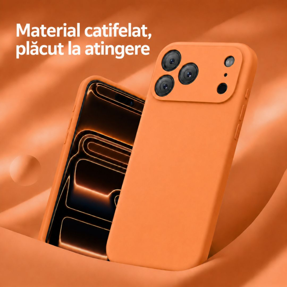 Husa pentru Iphone 17 Pro Max din silicon catifelat cu interior din microfibra si protectie la camere - Portocaliu [6]
