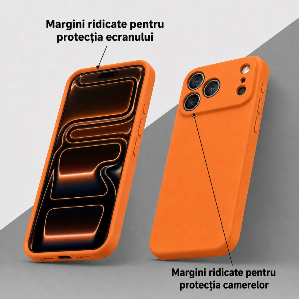 Husa pentru Iphone 17 Pro Max din silicon catifelat cu interior din microfibra si protectie la camere - Portocaliu [4]