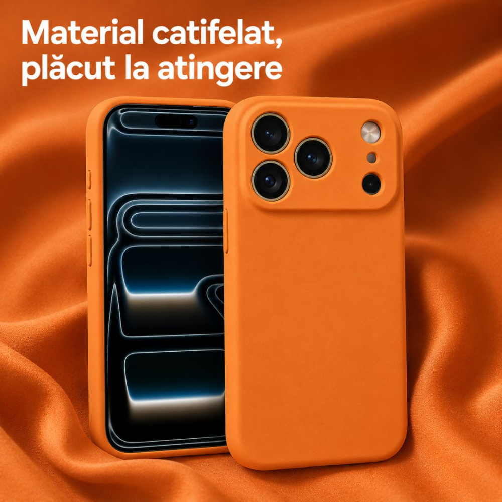 Husa pentru Iphone 17 Pro din silicon catifelat cu interior din microfibra si protectie la camere - Portocaliu [3]