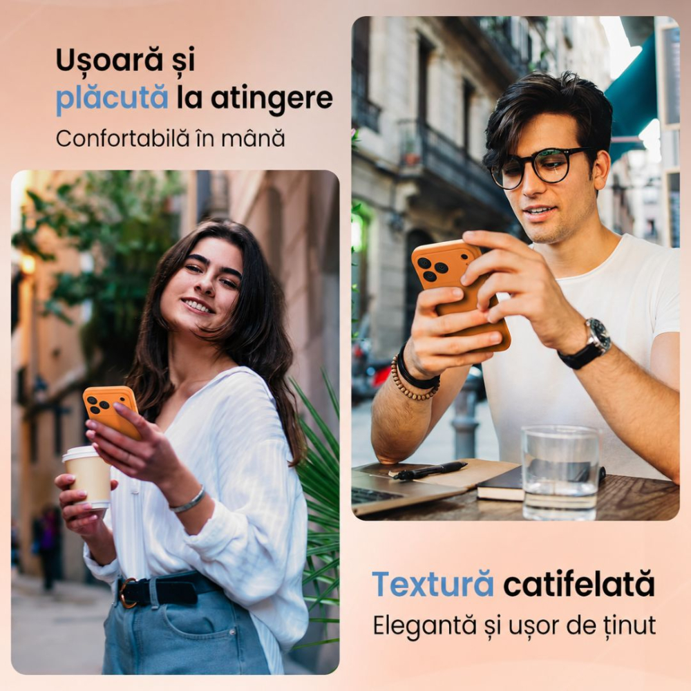 Husa pentru Iphone 17 Pro din silicon catifelat cu interior din microfibra si protectie la camere - Portocaliu [8]