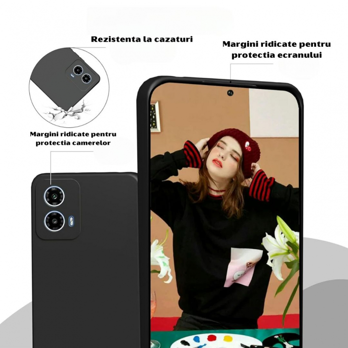 Husa pentru Motorola Moto G34 din sIlicon catifelat cu interior din microfibra si protectie la camere - Negru [2]