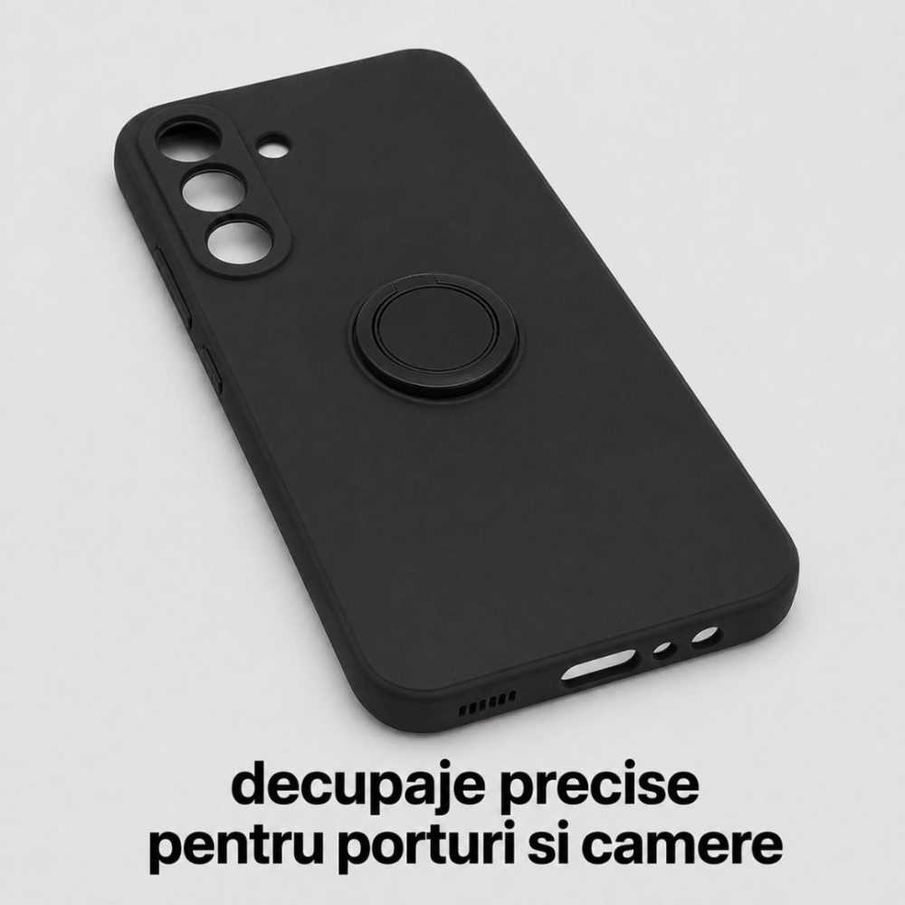 Husa pentru Samsung Galaxy A15 din silicon, cu inel de prindere, protectie la camere si interior cu microfibra - Negru [5]