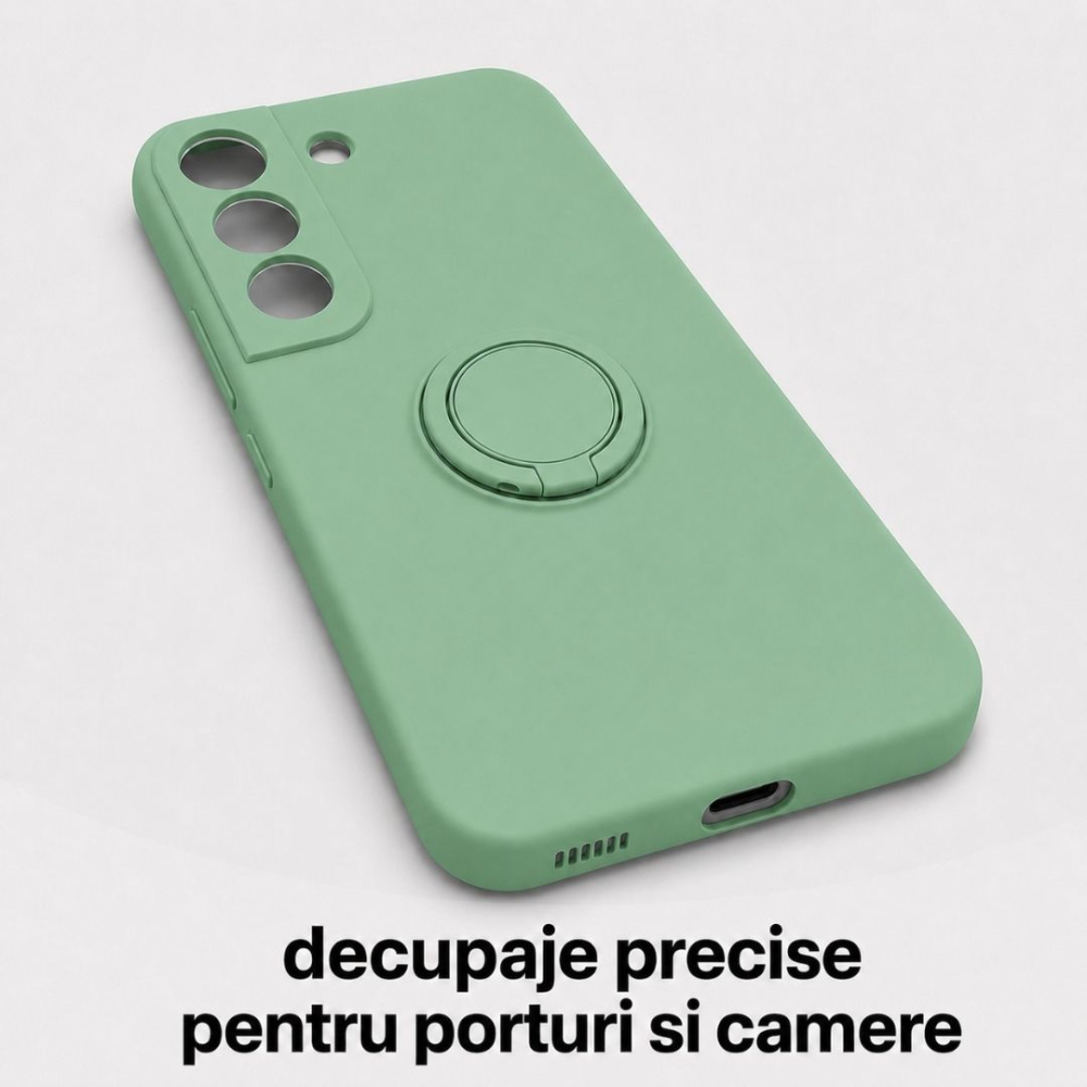 Husa pentru Samsung Galaxy S22 5G din silicon, cu inel de prindere, protectie la camere si interior cu microfibra - Verde [5]