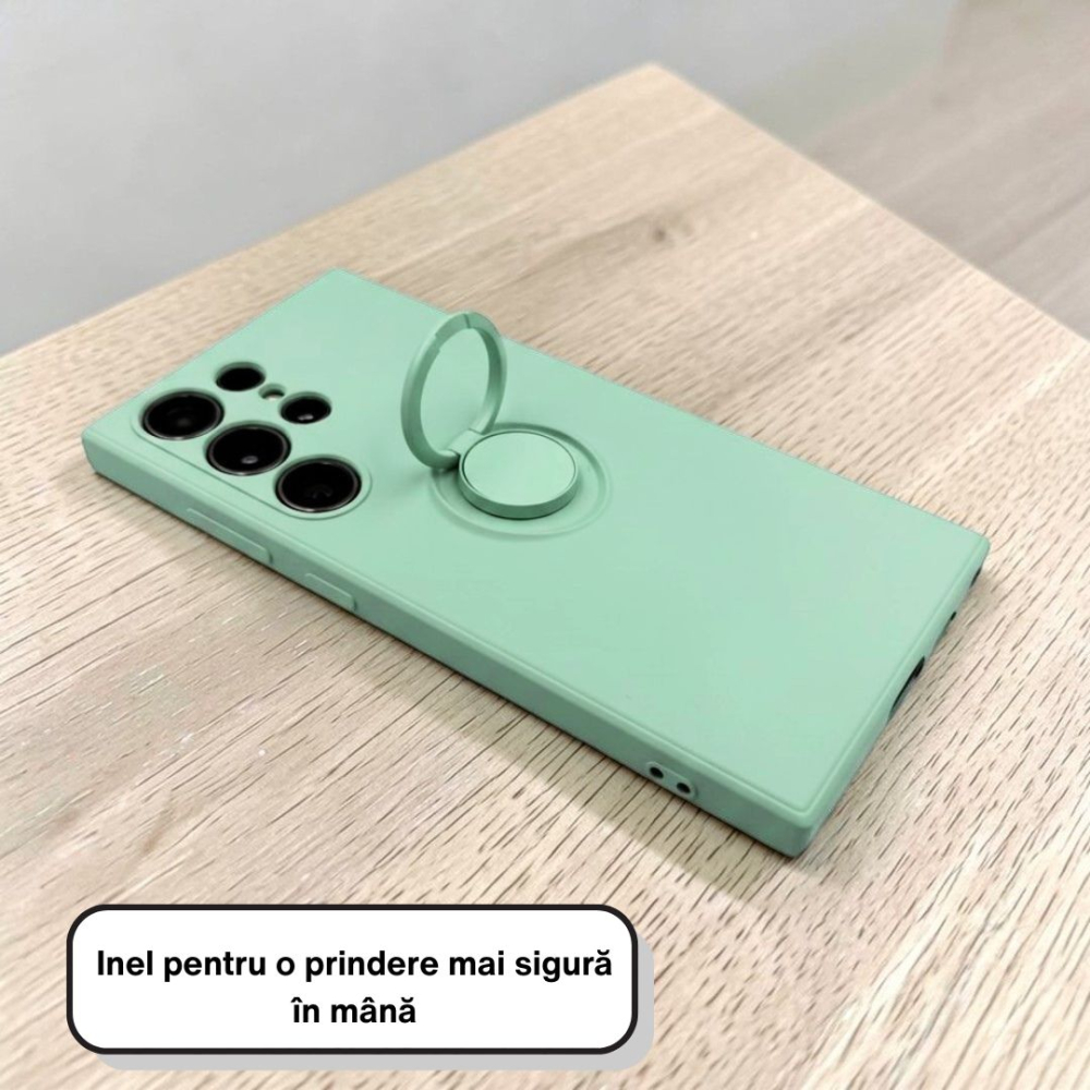 Husa pentru Samsung Galaxy S24 Ultra din silicon, cu inel de prindere, protectie la camere si interior cu microfibra - Verde [5]