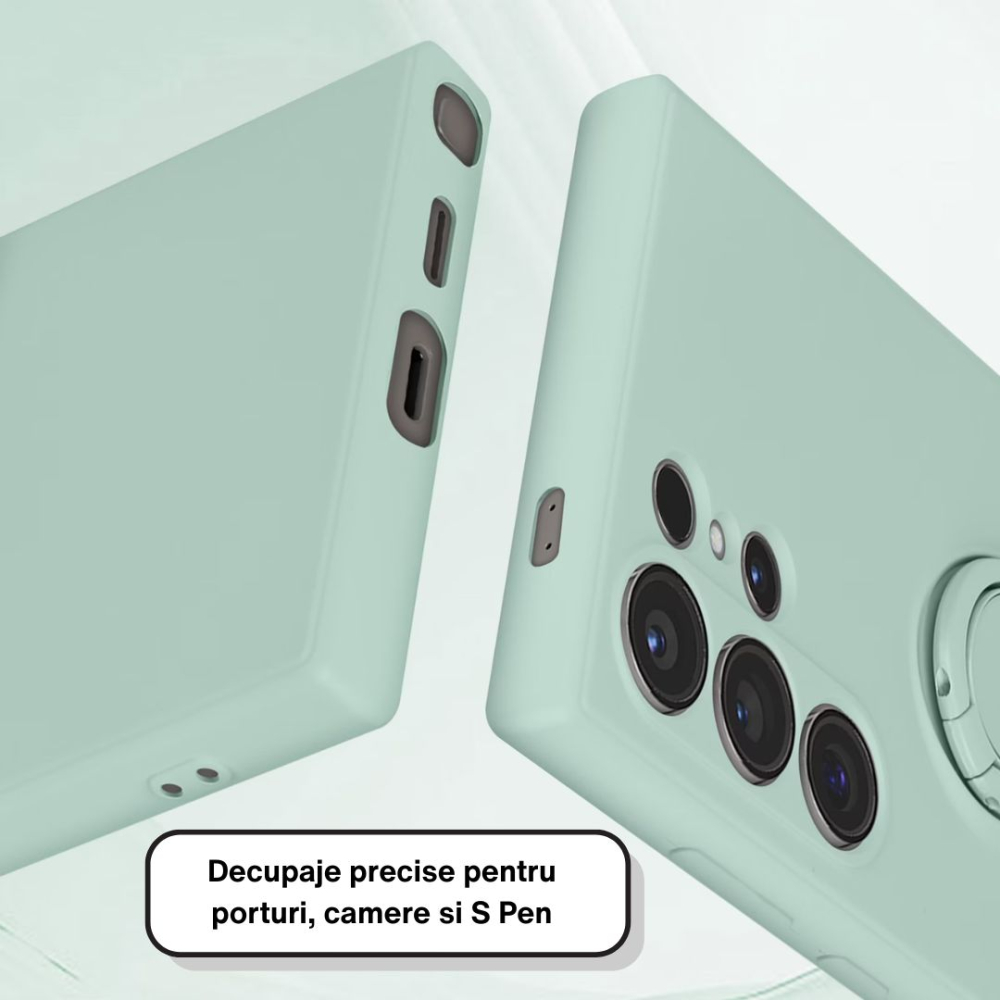 Husa pentru Samsung Galaxy S24 Ultra din silicon, cu inel de prindere, protectie la camere si interior cu microfibra - Verde [2]